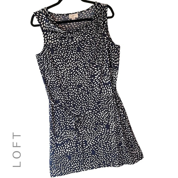 LOFT NWOT SLEEVELESS TIE WAIST DRESS NAVY BLUE & WHITE | SIZE: MEDIUM - Picture 1 of 10